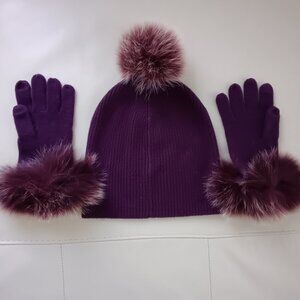 Sofia Cashmere Hat and Gloves Set with Fox Fur